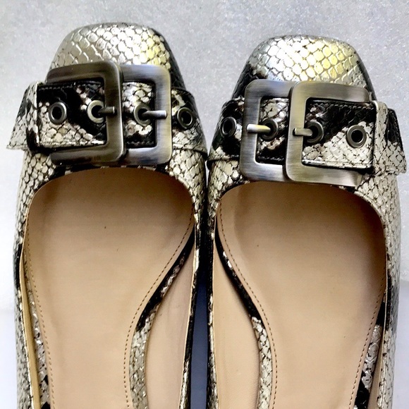Via Spiga Metallic Python Leather Buckle Flats - Picture 3 of 7